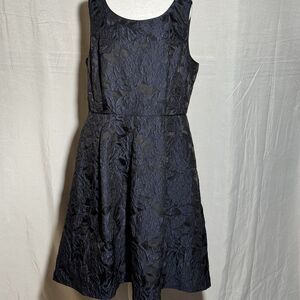 Talbots Navy Textured Fit & Flare Dress Sleeveless Jacquard Size 14 Wedding